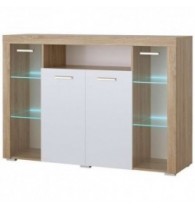 ОРЛАНДО Комод-витрина Сонома-Белый глянец